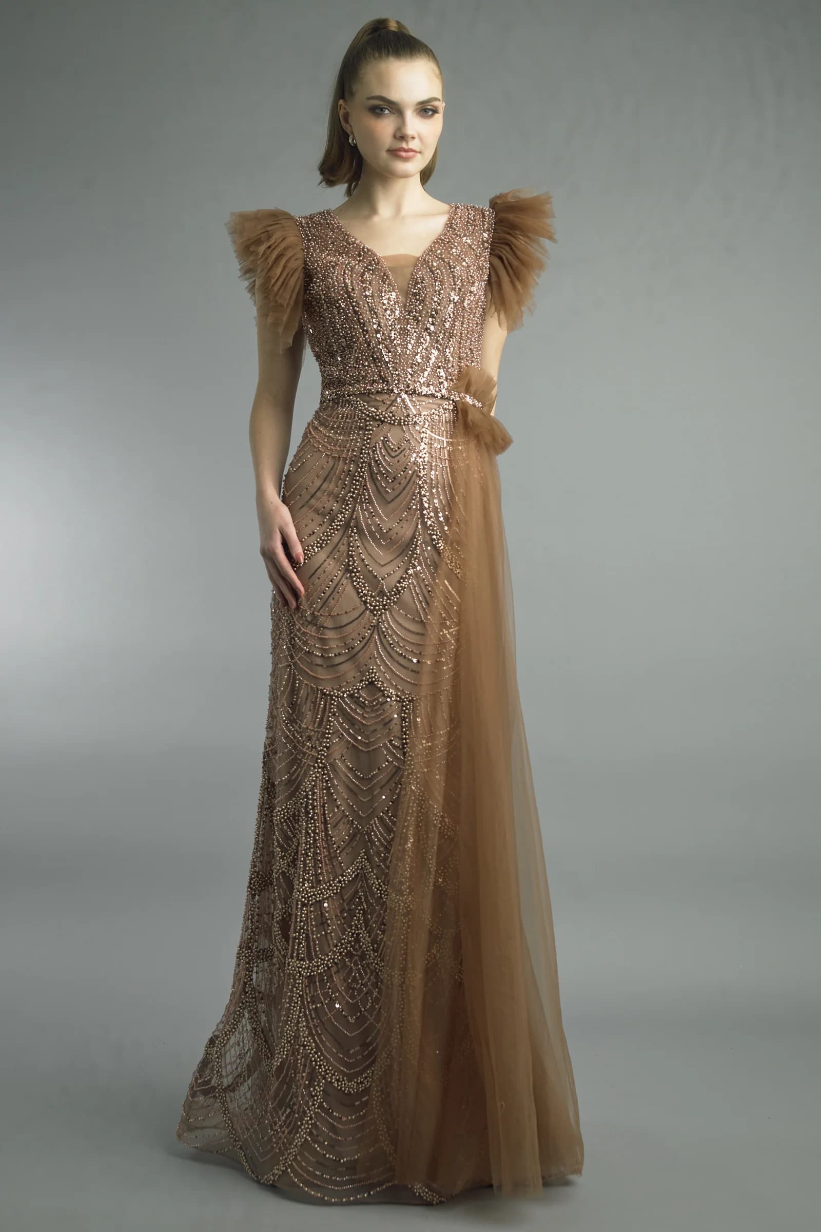 Beaded Art Deco Tulle Gown view 1