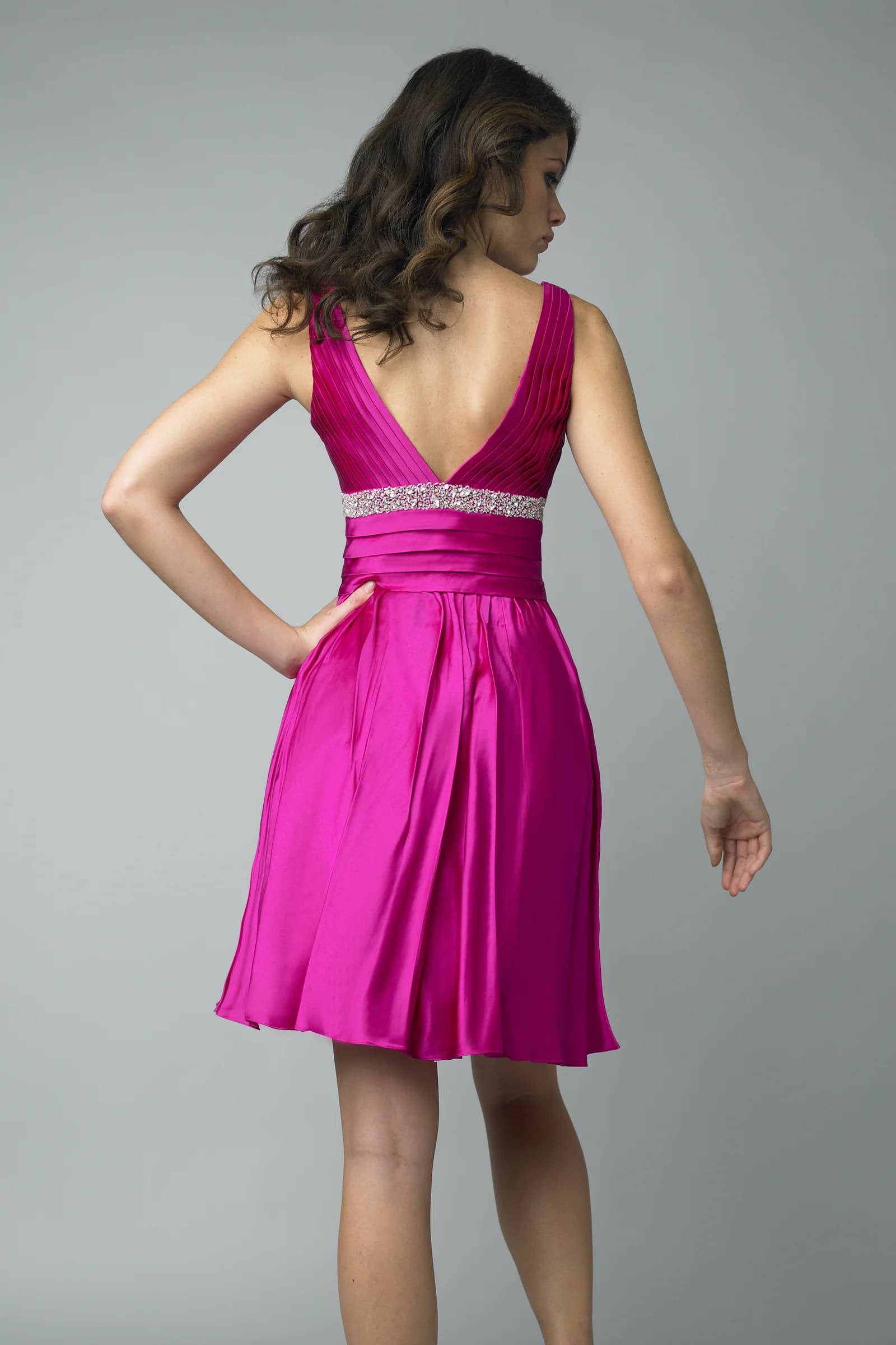 Beaded Empire Pleated Cocktail Dress view 2