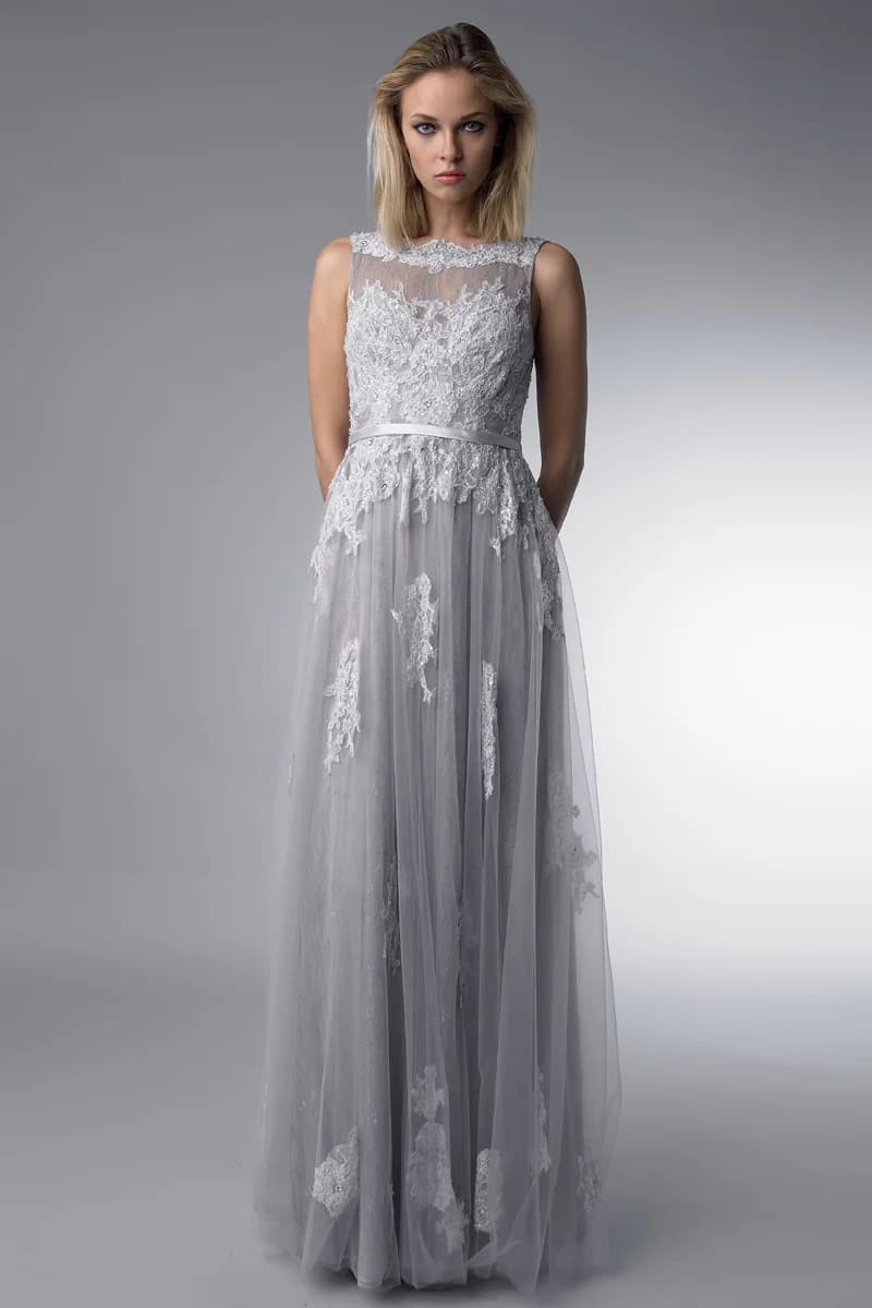 Embroidered Lace Tulle Gown view 2