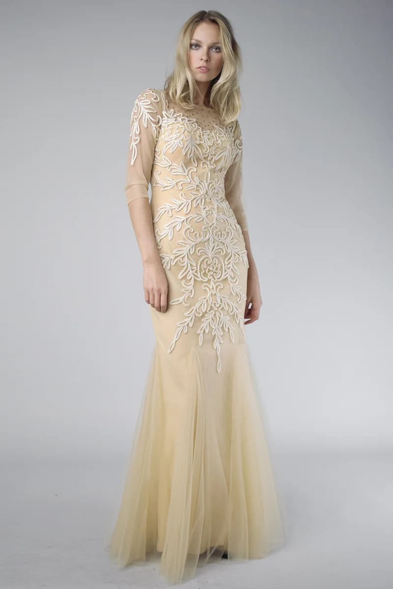 Embroidered Tulle Mermaid Gown view 3