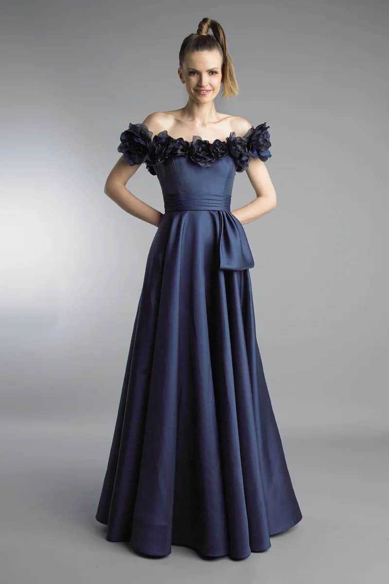 Off shoulder floral rimmed evening dress view 1