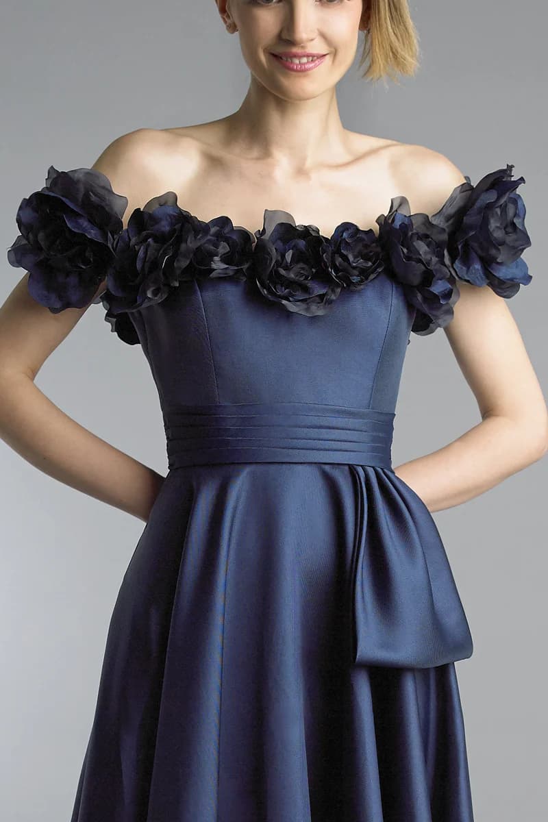 Off shoulder floral rimmed evening dress view 2