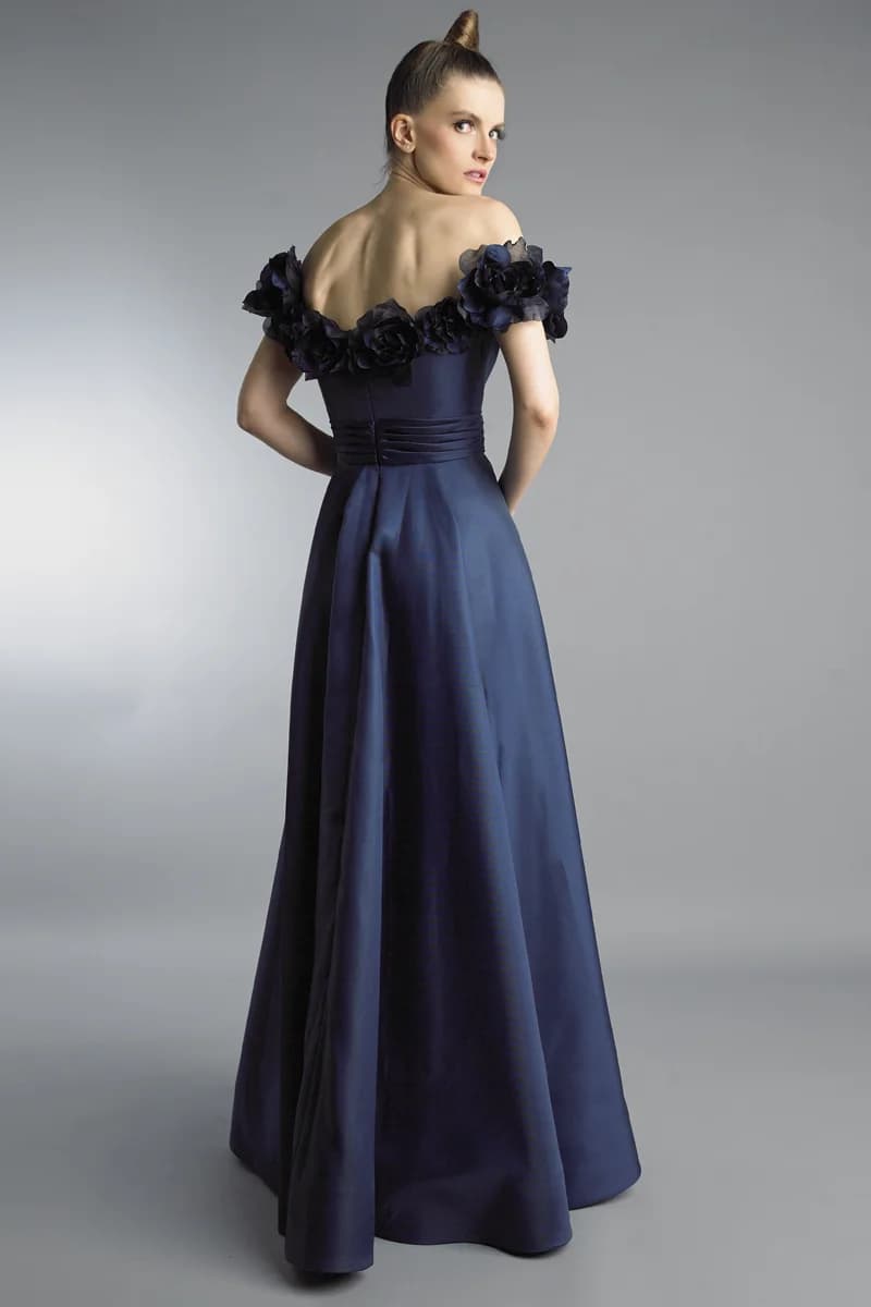 Off shoulder floral rimmed evening dress view 3