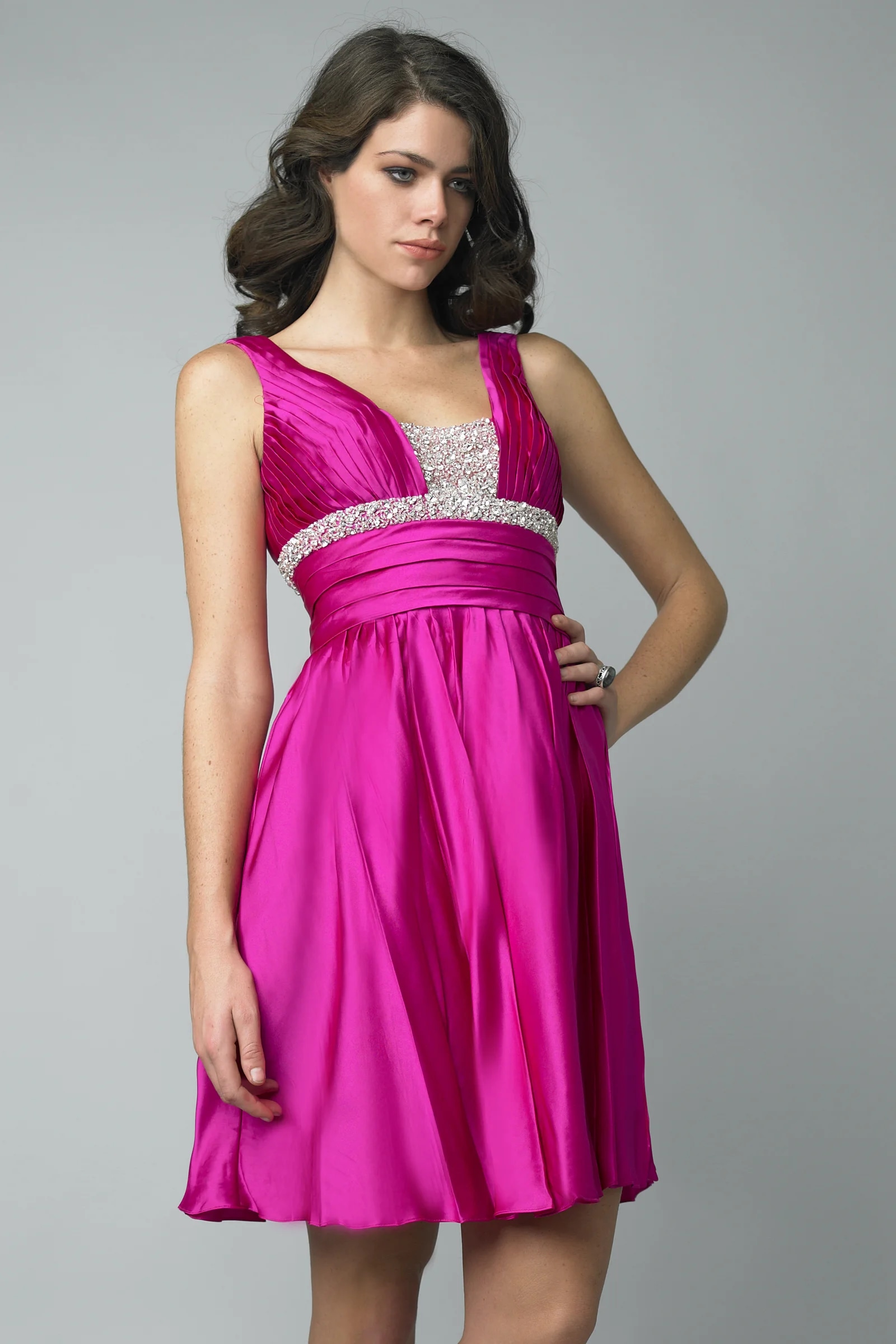 Beaded Empire Pleated Cocktail Dress