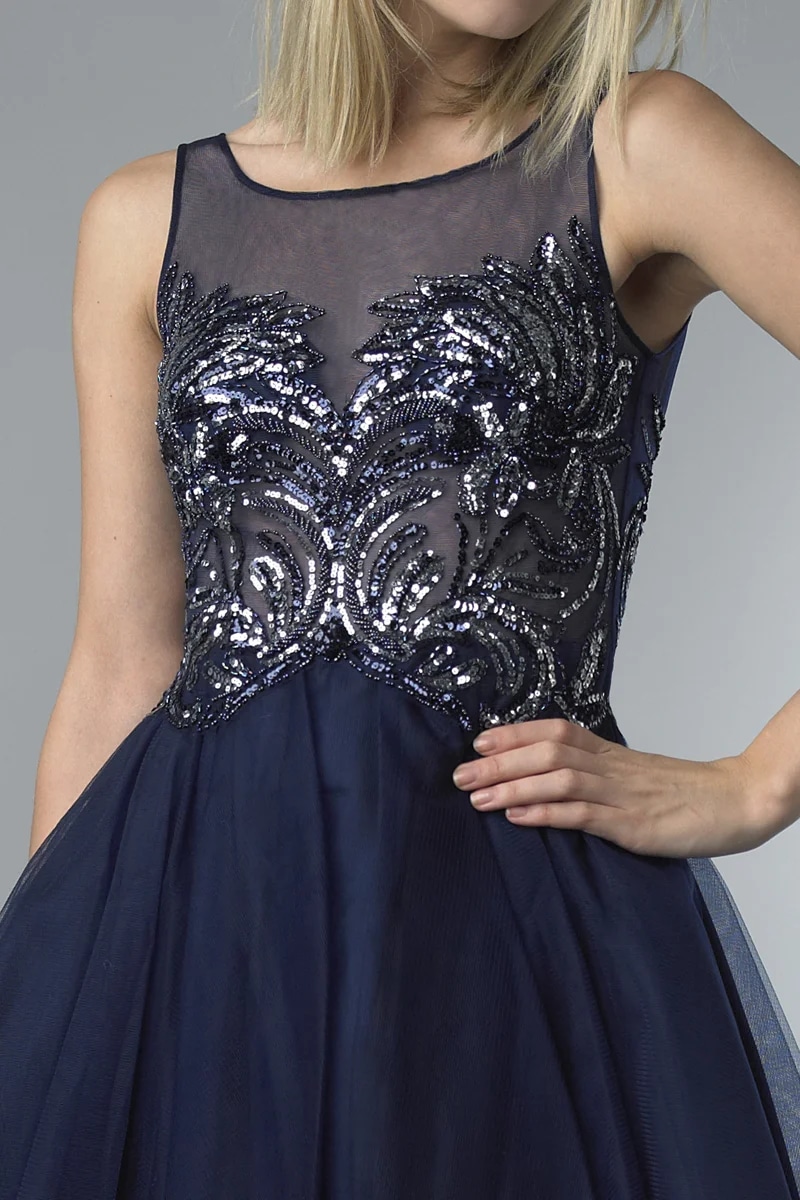 Baroque Beaded Illusion Long-Sleeve Gown